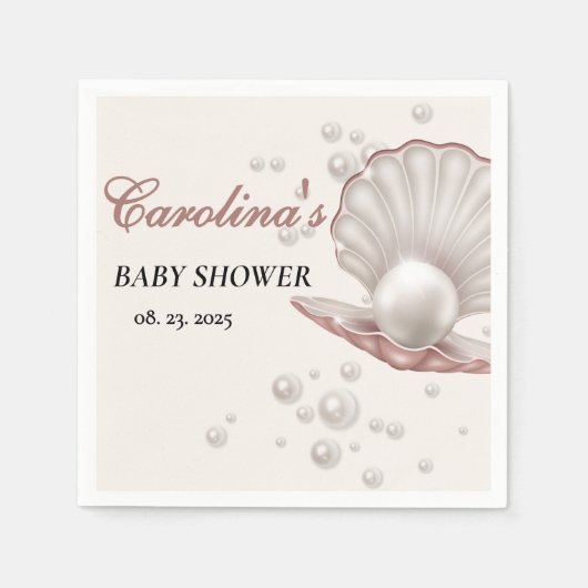 海の赤ちゃんシャワーの下の小さな真珠 スタンダードカクテルナプキン (正面)