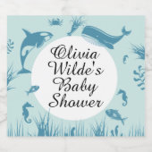 海の赤ちゃんシャワーの下の少年の青 スパークリングワインラベル (シングルラベル)