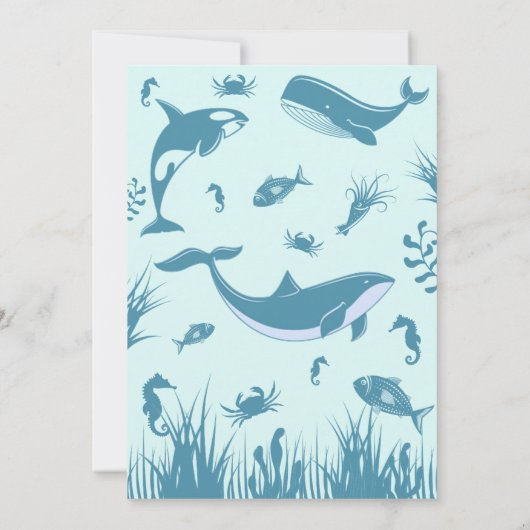 海の赤ちゃんシャワーの下の少年の青 招待状 (裏面)