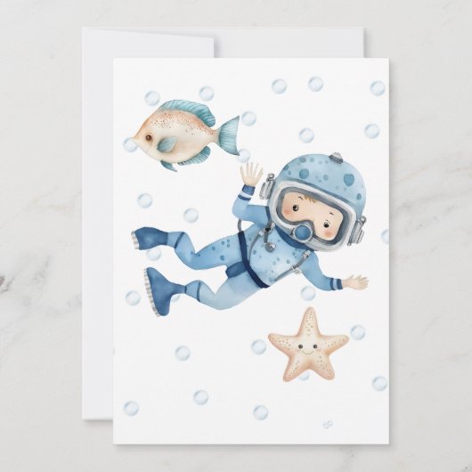 海の赤ちゃんシャワーの下の少年 招待状 (裏面)