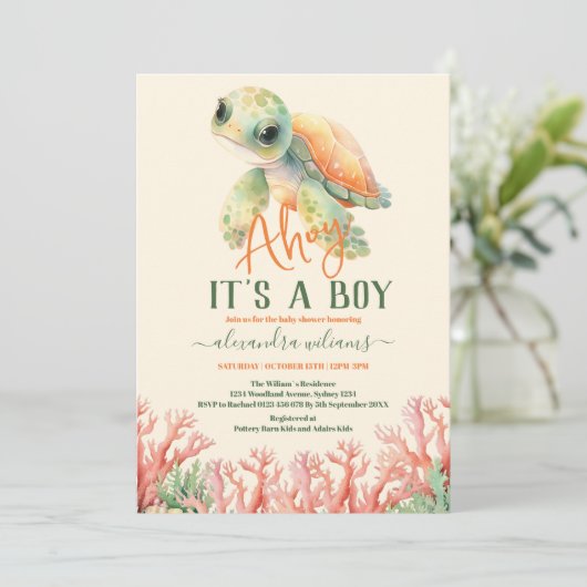 海の赤ちゃんシャワーの下の少年 招待状 (スタンド正面)