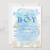 海の赤ちゃんシャワーの下の少年 招待状 (正面)
