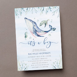 海の赤ちゃんシャワーの下の少年 招待状