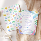 海の赤ちゃんシャワーの下の水色の人魚 招待状