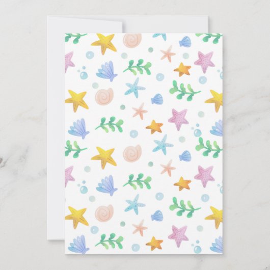 海の赤ちゃんシャワーの下の水色の人魚 招待状 (裏面)