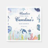 海の赤ちゃんシャワーの下の水色の青 スタンダードカクテルナプキン (正面)