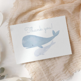 海の赤ちゃんシャワーの下の水色クジラ サンキューカード