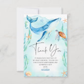 海の赤ちゃんシャワーの下の水色ブルー海 サンキューカード (正面)