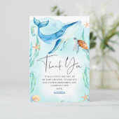 海の赤ちゃんシャワーの下の水色ブルー海 サンキューカード (スタンド正面)