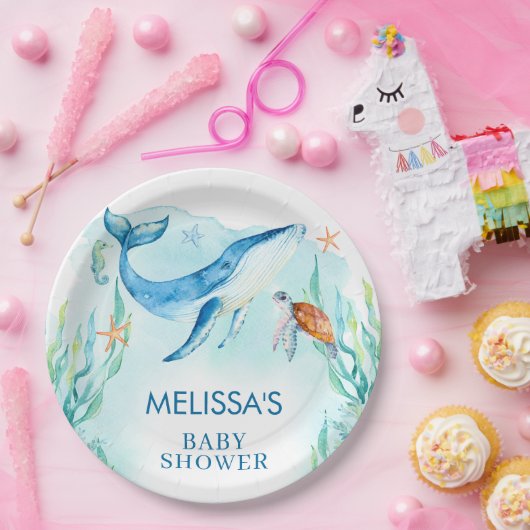 海の赤ちゃんシャワーの下の水色ブルー海 ペーパープレート (パーティー)