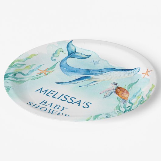 海の赤ちゃんシャワーの下の水色ブルー海 ペーパープレート (アングル)