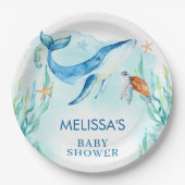 海の赤ちゃんシャワーの下の水色ブルー海 ペーパープレート (正面)