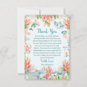 海の赤ちゃんシャワーの下の水色 サンキューカード (正面)