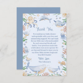 海の赤ちゃんシャワーの下の水色 サンキューカード