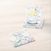 海の赤ちゃんシャワーの下の水色 スクエアペーパーコースター (インサイチュ)