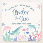 海の赤ちゃんシャワーの下の水色 スクエアペーパーコースター (正面)