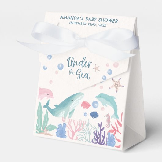 海の赤ちゃんシャワーの下の水色 フェイバーボックス (正面サイド)