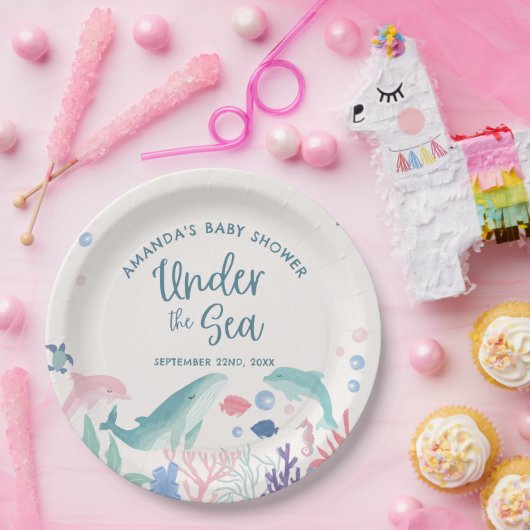 海の赤ちゃんシャワーの下の水色 ペーパープレート (パーティー)