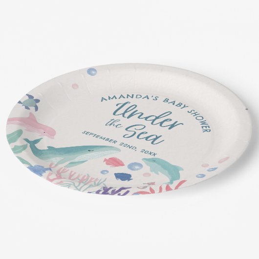 海の赤ちゃんシャワーの下の水色 ペーパープレート (アングル)