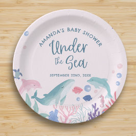 海の赤ちゃんシャワーの下の水色 ペーパープレート