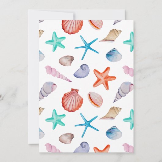 海の赤ちゃんシャワーの下の水色 招待状 (裏面)