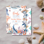 海の赤ちゃんシャワーの下の水色 招待状