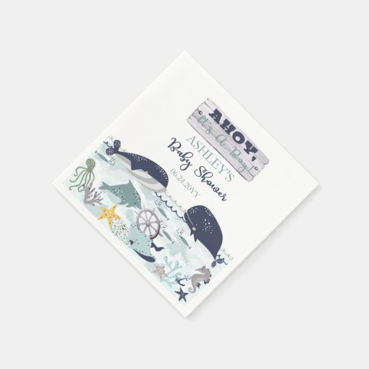 海の赤ちゃんシャワーの下の男の子だ スタンダードカクテルナプキン (角)