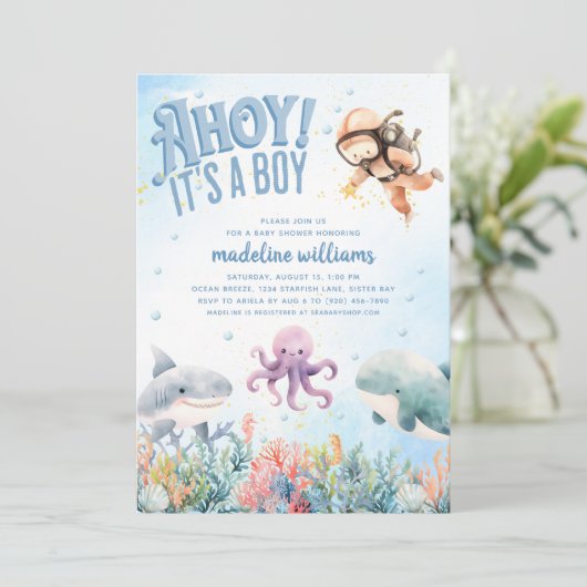 海の赤ちゃんシャワーの下の男の子だ 招待状 (スタンド正面)