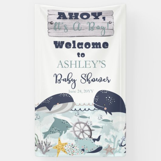 海の赤ちゃんシャワーの下の男の子だ 横断幕 (縦)