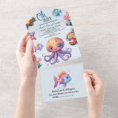 海の赤ちゃんシャワーの下の男の子 オールインワン招待状 (貼ってはがせる)