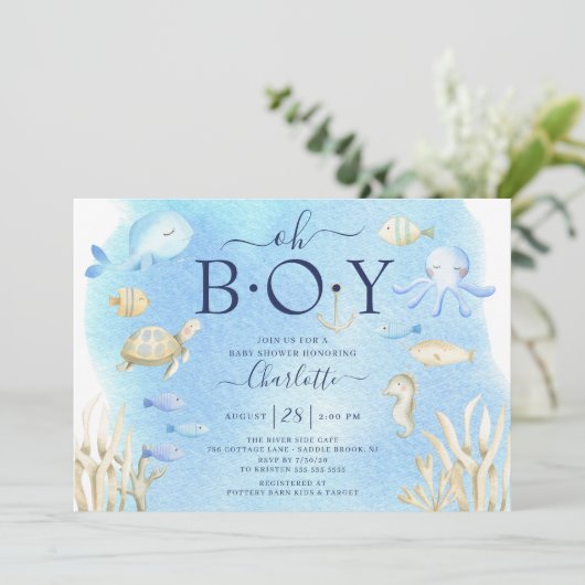 海の赤ちゃんシャワーの下の男の子 招待状 (スタンド正面)