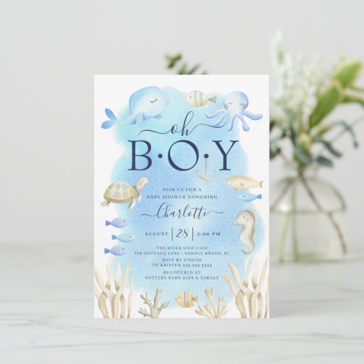 海の赤ちゃんシャワーの下の男の子 招待状 (スタンド正面)