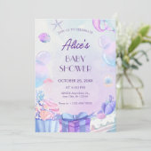 海の赤ちゃんシャワーの下の紫色のグラデーション 招待状 (スタンド正面)
