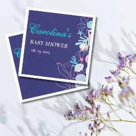 海の赤ちゃんシャワーの下の紫色の小さな真珠 スタンダードカクテルナプキン