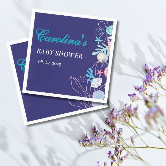 海の赤ちゃんシャワーの下の紫色の小さな真珠 スタンダードカクテルナプキン