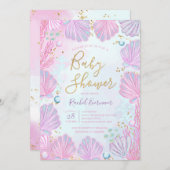 海の赤ちゃんシャワーの下の貝殻 招待状 (正面/裏面)