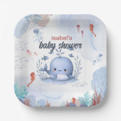 海の赤ちゃんシャワーの下の青いクジラ ペーパープレート (正面)