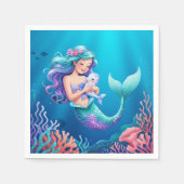 海の赤ちゃんシャワーの下の青い人魚 スタンダードカクテルナプキン (正面)