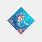 海の赤ちゃんシャワーの下の青い人魚 スタンダードカクテルナプキン (角)