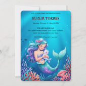海の赤ちゃんシャワーの下の青い人魚 招待状 (正面)