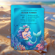 海の赤ちゃんシャワーの下の青い人魚