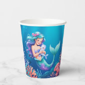 海の赤ちゃんシャワーの下の青い人魚 紙コップ (裏面)
