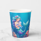 海の赤ちゃんシャワーの下の青い人魚 紙コップ (正面)