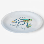 海の赤ちゃんシャワーの下の青い水色 ペーパープレート (アングル)