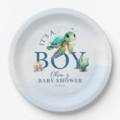 海の赤ちゃんシャワーの下の青い水色 ペーパープレート (正面)