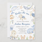 海の赤ちゃんシャワーの下の青い水色 招待状 (正面)