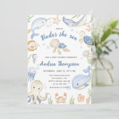 海の赤ちゃんシャワーの下の青い水色 招待状 (スタンド正面)