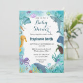 海の赤ちゃんシャワーの下の青い水色 招待状 (スタンド正面)