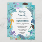 海の赤ちゃんシャワーの下の青い水色 招待状 (正面/裏面)