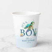 海の赤ちゃんシャワーの下の青い水色 紙コップ (裏面)